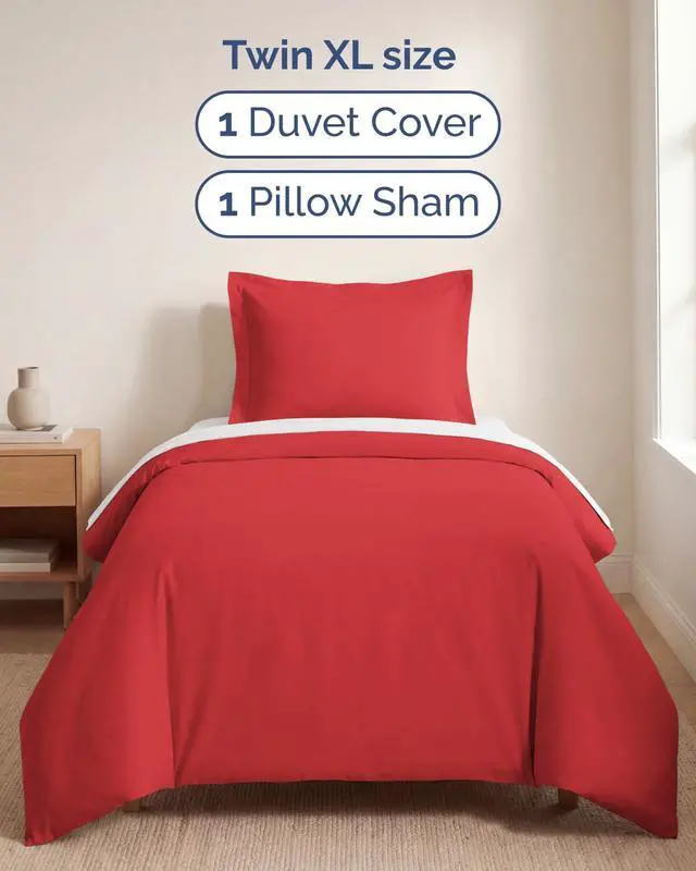 Alt view image 3 of 7 - Duvet Cover Twin/Twin XL Size Set - Extra Soft Twin/Twin XL Duvet Cover 68" x 90" with 1 Pillow Sham for Women, Men, Kids & Teens - Breathable, Easy-Care & Fade Free w/Zipper Closures & Ties (Red)