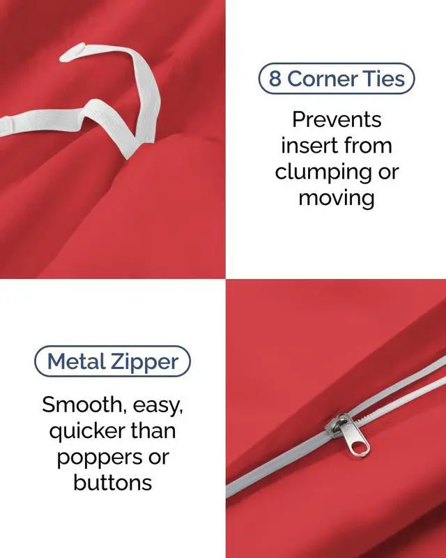 Alt view image 5 of 7 - Duvet Cover Twin/Twin XL Size Set - Extra Soft Twin/Twin XL Duvet Cover 68" x 90" with 1 Pillow Sham for Women, Men, Kids & Teens - Breathable, Easy-Care & Fade Free w/Zipper Closures & Ties (Red)