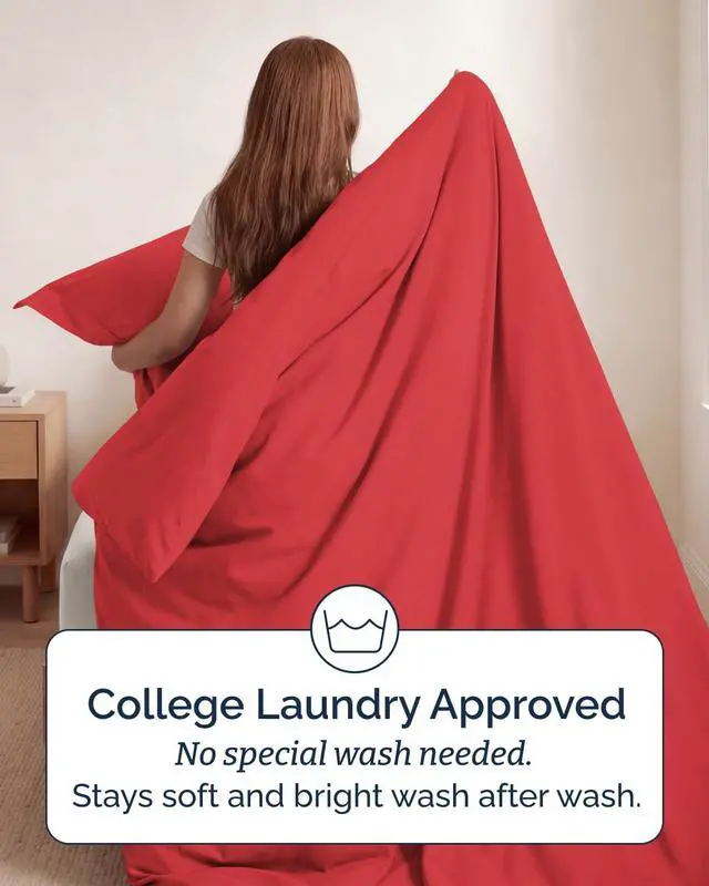 Alt view image 6 of 7 - Duvet Cover Twin/Twin XL Size Set - Extra Soft Twin/Twin XL Duvet Cover 68" x 90" with 1 Pillow Sham for Women, Men, Kids & Teens - Breathable, Easy-Care & Fade Free w/Zipper Closures & Ties (Red)