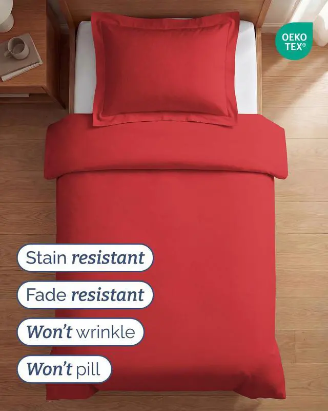 Alt view image 4 of 7 - Duvet Cover Twin/Twin XL Size Set - Extra Soft Twin/Twin XL Duvet Cover 68" x 90" with 1 Pillow Sham for Women, Men, Kids & Teens - Breathable, Easy-Care & Fade Free w/Zipper Closures & Ties (Red)