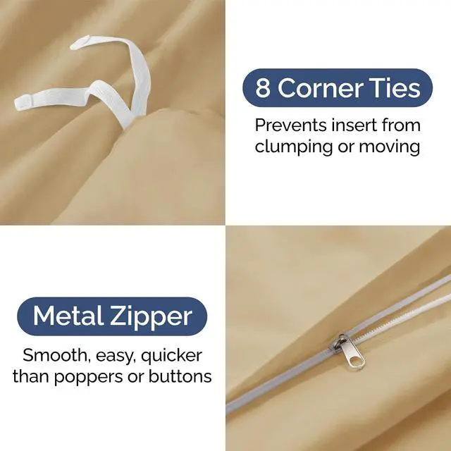 Alt view image 4 of 7 - Duvet Cover Queen Size Set - Extra Soft Queen Duvet Cover 90" x 90" with 2 Pillow Shams for Women, Men, Kids & Teens - Hotel Luxury, Easy-Care w/ Zipper Closures & Ties - Comfy and Breathable (Beige)