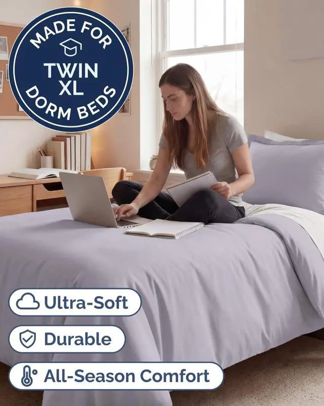 Alt view image 2 of 7 - Duvet Cover Twin/Twin XL Size Set - Extra Soft Twin/Twin XL Duvet Cover 68" x 90" with 1 Pillow Sham for Women, Men, Kids & Teens - Easy-Care & Fade Free with Zipper Closures & Ties (Light Lavender)
