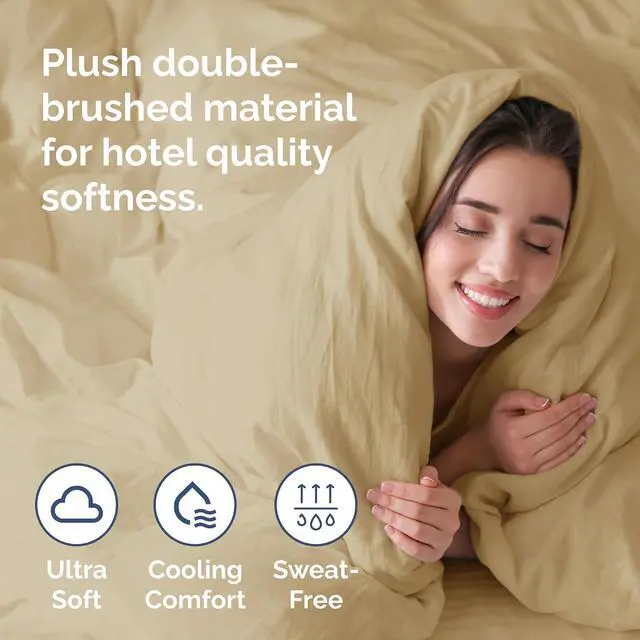 Alt view image 3 of 7 - Duvet Cover Queen Size Set - Extra Soft Queen Duvet Cover 90" x 90" with 2 Pillow Shams for Women, Men, Kids & Teens - Hotel Luxury, Easy-Care w/ Zipper Closures & Ties - Comfy and Breathable (Beige)