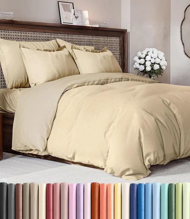 Main image of Duvet Cover Cal King Size Set - Extra Soft Cal King Duvet Cover 104" x 98" with 2 Pillow Shams for Women, Men, Kids & Teens - Comfy, Breathable, Hotel Luxury w/ Zipper Closures & Ties (Heathered Tan)