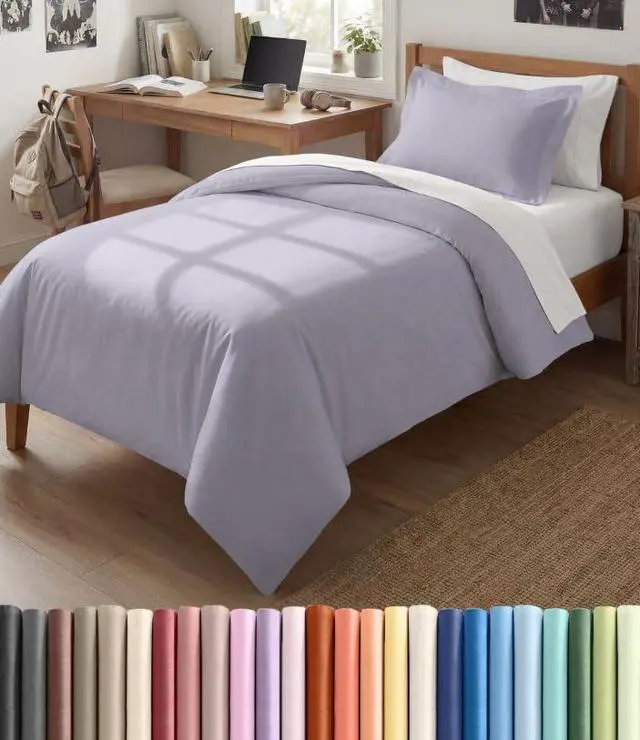 Main image of Duvet Cover Twin/Twin XL Size Set - Extra Soft Twin/Twin XL Duvet Cover 68" x 90" with 1 Pillow Sham for Women, Men, Kids & Teens - Easy-Care & Fade Free with Zipper Closures & Ties (Light Lavender)