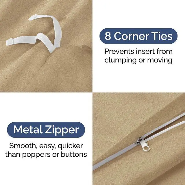 Alt view image 4 of 7 - Duvet Cover Cal King Size Set - Extra Soft Cal King Duvet Cover 104" x 98" with 2 Pillow Shams for Women, Men, Kids & Teens - Comfy, Breathable, Hotel Luxury w/ Zipper Closures & Ties (Heathered Tan)