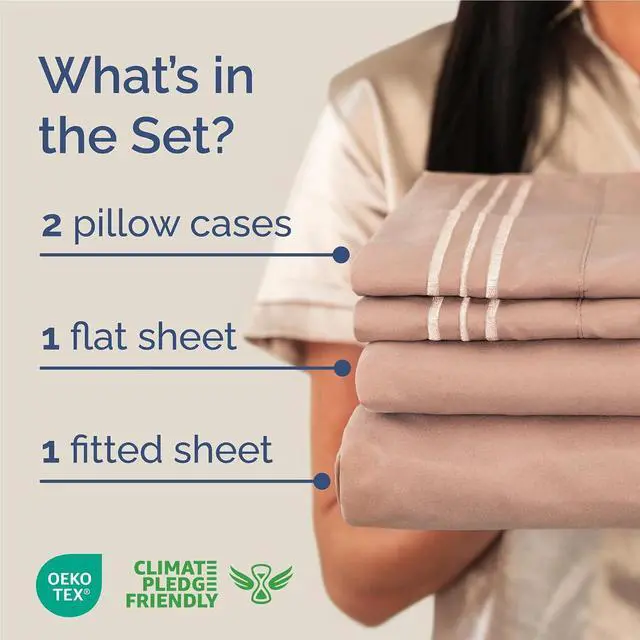 Alt view image 2 of 7 - Full Size 4 Piece Sheet Set - Comfy Breathable & Cooling Sheets - Hotel Luxury Bed Sheets for Women & Men - Deep Pockets, Easy-Fit, Extra Soft and Wrinkle Free Sheets - Mauve Oeko-Tex Bed Sheet Set