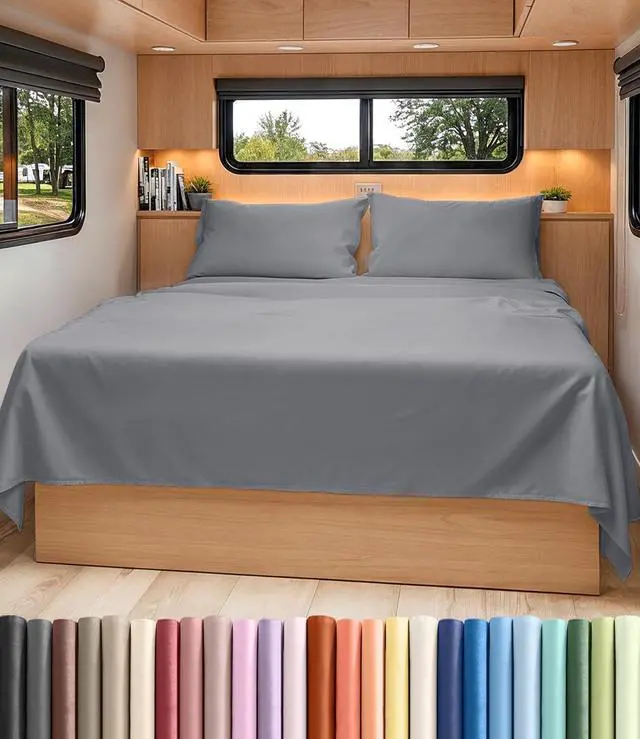 Main image of Short Queen Size 4 Piece Sheet Set - RV Short Queen, Ultra-Soft, Breathable & Cooling Bed Sheets Set w/ Deep Pockets - Hotel Luxury Bedding for Women & Men - Wrinkle Free & Fade Resistant - Steel Blue