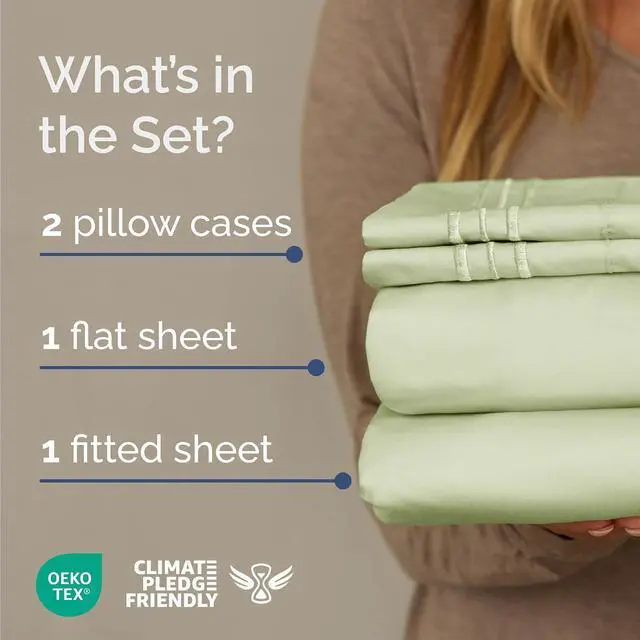 Alt view image 2 of 7 - Queen Size 4 Piece Sheet Set - Comfy Breathable & Cooling Sheets - Hotel Luxury Bed Sheets for Women & Men - Deep Pockets, Easy-Fit, Soft & Wrinkle Free Sheets - Light Sage Green Oeko-Tex Bed Sheets