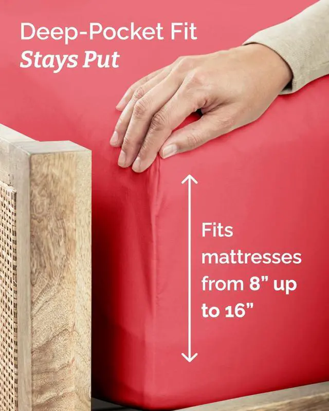 Alt view image 4 of 7 - Twin Size 3 Piece Sheet Set - Comfy Breathable & Cooling Sheets - Hotel Luxury Bed Sheets for Women & Men - Deep Pockets, Easy-Fit, Extra Soft & Wrinkle Free Sheets - Red Oeko-Tex Bed Sheet Set