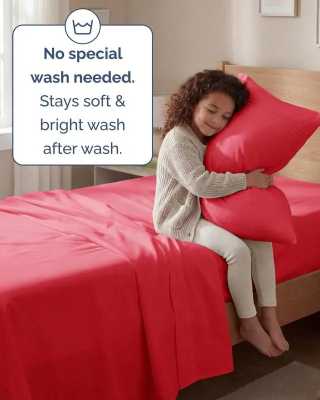 Alt view image 6 of 7 - Twin Size 3 Piece Sheet Set - Comfy Breathable & Cooling Sheets - Hotel Luxury Bed Sheets for Women & Men - Deep Pockets, Easy-Fit, Extra Soft & Wrinkle Free Sheets - Red Oeko-Tex Bed Sheet Set