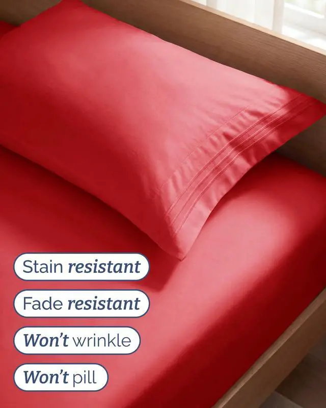 Alt view image 5 of 7 - Twin Size 3 Piece Sheet Set - Comfy Breathable & Cooling Sheets - Hotel Luxury Bed Sheets for Women & Men - Deep Pockets, Easy-Fit, Extra Soft & Wrinkle Free Sheets - Red Oeko-Tex Bed Sheet Set