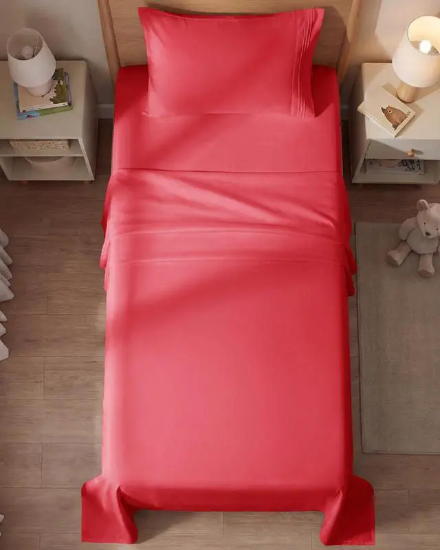 Alt view image 7 of 7 - Twin Size 3 Piece Sheet Set - Comfy Breathable & Cooling Sheets - Hotel Luxury Bed Sheets for Women & Men - Deep Pockets, Easy-Fit, Extra Soft & Wrinkle Free Sheets - Red Oeko-Tex Bed Sheet Set