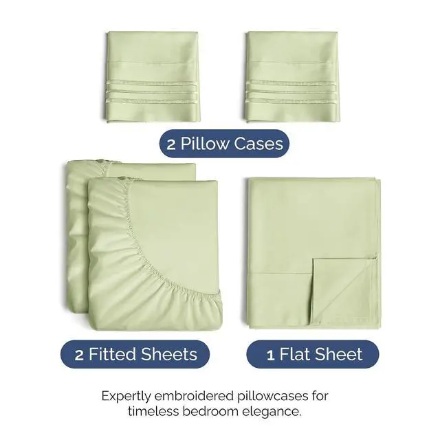 Alt view image 2 of 7 - Split King Size 5 Piece Sheet Set - Comfy Breathable & Cooling Sheets - Hotel Luxury Bed Sheets for Women & Men - Deep Pockets, Easy-Fit, Soft & Wrinkle Free Sheets - Light Sage Green Oeko-Tex Sheets