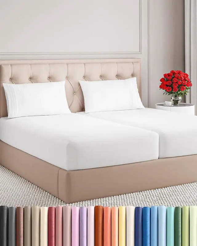 Main image of Split King Size 5 Piece Sheet Set - Comfy Breathable & Cooling Sheets - Hotel Luxury Bed Sheets for Women & Men - Deep Pockets, Easy-Fit, Soft and Wrinkle Free Sheets - White Oeko-Tex Bed Sheet Set