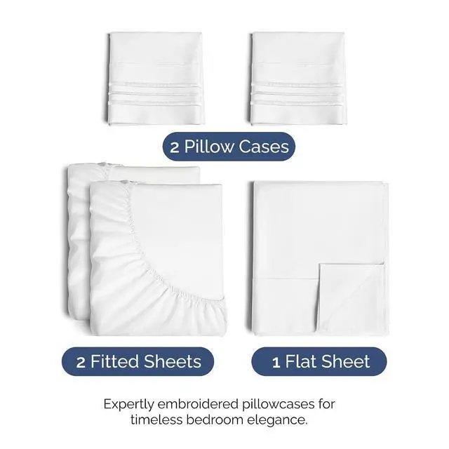 Alt view image 2 of 7 - Split King Size 5 Piece Sheet Set - Comfy Breathable & Cooling Sheets - Hotel Luxury Bed Sheets for Women & Men - Deep Pockets, Easy-Fit, Soft and Wrinkle Free Sheets - White Oeko-Tex Bed Sheet Set
