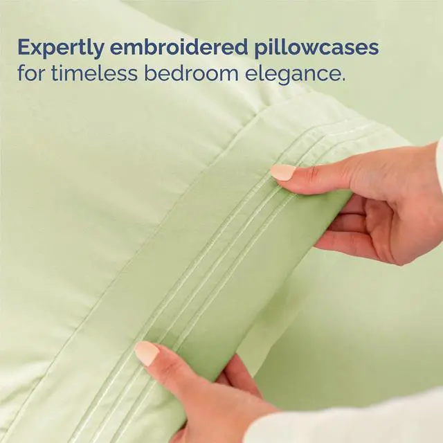 Alt view image 6 of 7 - Split King Size 5 Piece Sheet Set - Comfy Breathable & Cooling Sheets - Hotel Luxury Bed Sheets for Women & Men - Deep Pockets, Easy-Fit, Soft & Wrinkle Free Sheets - Light Sage Green Oeko-Tex Sheets