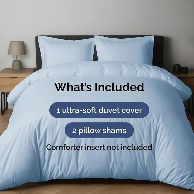 Alt view image 2 of 7 - Duvet Cover Queen Size Set - Extra Soft Queen Duvet Cover 90" x 90" with 2 Pillow Shams for Women, Men, Kids & Teens - Hotel Luxury, Easy-Care w/Zipper Closures & Ties - Comfy & Breathable (Sky Blue)