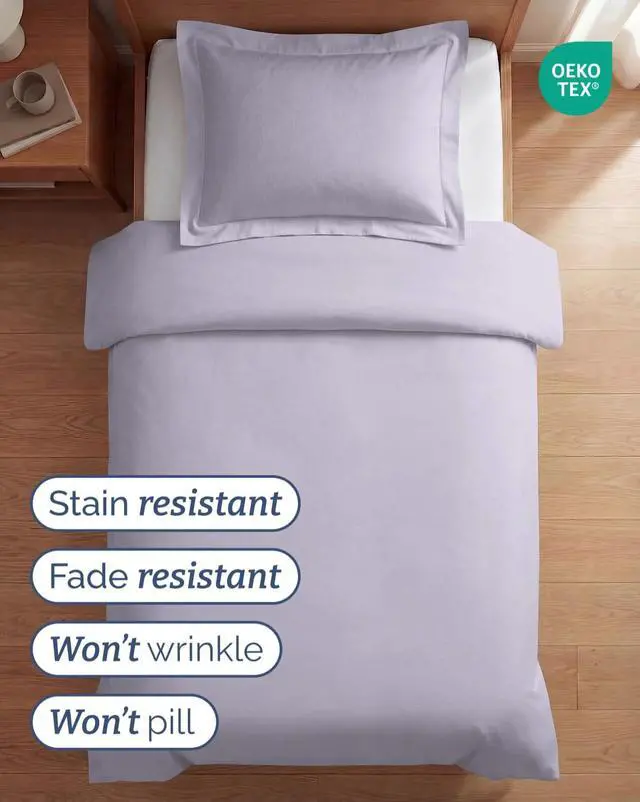 Alt view image 4 of 7 - Duvet Cover Twin/Twin XL Size Set - Extra Soft Twin/Twin XL Duvet Cover 68" x 90" with 1 Pillow Sham for Women, Men, Kids & Teens - Easy-Care & Fade Free with Zipper Closures & Ties (Light Lavender)