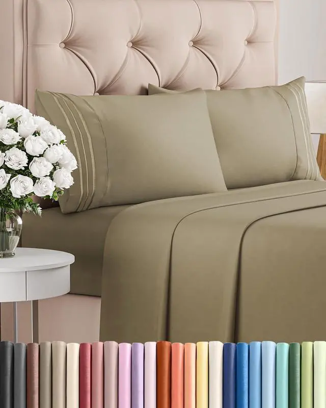 Main image of Queen Size 4 Piece Sheet Set - Comfy Breathable & Cooling Sheets - Hotel Luxury Bed Sheets for Women & Men - Deep Pockets, Easy-Fit, Extra Soft and Wrinkle Free Sheets - Khaki Oeko-Tex Bed Sheet Set