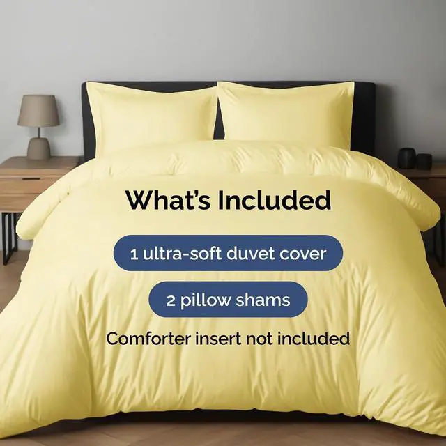 Alt view image 2 of 7 - Duvet Cover Full Size Set - Extra Soft Full Duvet Cover 80" x 90" with 2 Pillow Shams for Women, Men, Kids & Teens - Hotel Luxury, Easy-Care w/Zipper Closures & Ties - Comfy and Breathable (Yellow)