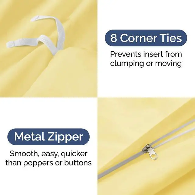 Alt view image 4 of 7 - Duvet Cover Full Size Set - Extra Soft Full Duvet Cover 80" x 90" with 2 Pillow Shams for Women, Men, Kids & Teens - Hotel Luxury, Easy-Care w/Zipper Closures & Ties - Comfy and Breathable (Yellow)
