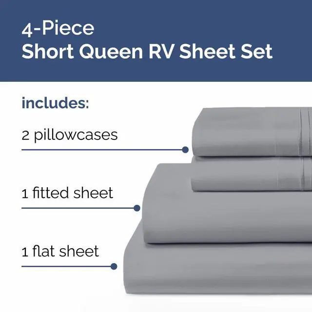 Alt view image 2 of 7 - Short Queen Size 4 Piece Sheet Set - RV Short Queen, Ultra-Soft, Breathable & Cooling Bed Sheets Set w/ Deep Pockets - Hotel Luxury Bedding for Women & Men - Wrinkle Free & Fade Resistant - Steel Blue