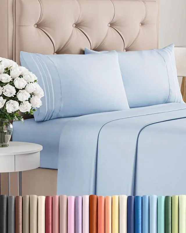 Main image of King Size 4 Piece Sheet Set - Comfy Breathable & Cooling Sheets - Hotel Luxury Bed Sheets for Women & Men - Deep Pockets, Easy-Fit, Extra Soft & Wrinkle Free Sheets - Sky Blue Oeko-Tex Bed Sheet Set