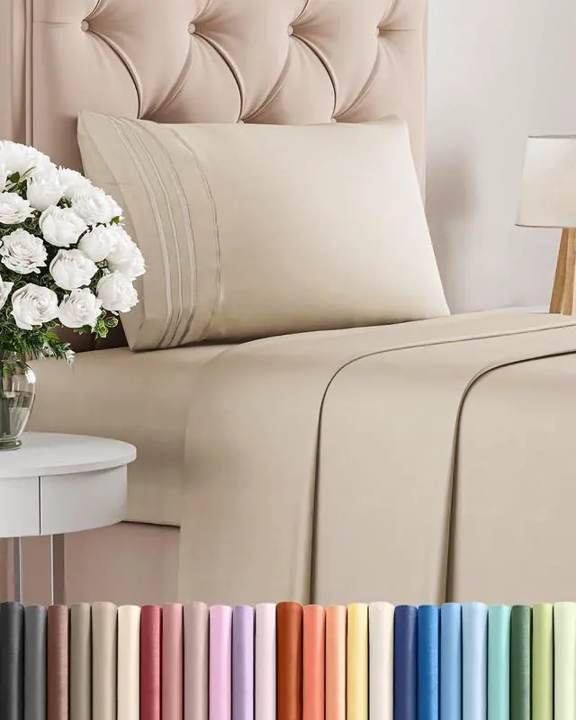 Main image of Twin Size 3 Piece Sheet Set - Comfy Breathable & Cooling Sheets - Hotel Luxury Bed Sheets for Women & Men - Deep Pockets, Easy-Fit, Extra Soft and Wrinkle Free Sheets - Wheat Oeko-Tex Bed Sheet Set