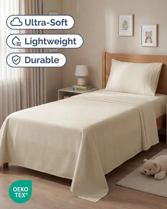 Alt view image 2 of 7 - Twin Size 3 Piece Sheet Set - Comfy Breathable & Cooling Sheets - Hotel Luxury Bed Sheets for Women & Men - Deep Pockets, Easy-Fit, Extra Soft and Wrinkle Free Sheets - Wheat Oeko-Tex Bed Sheet Set