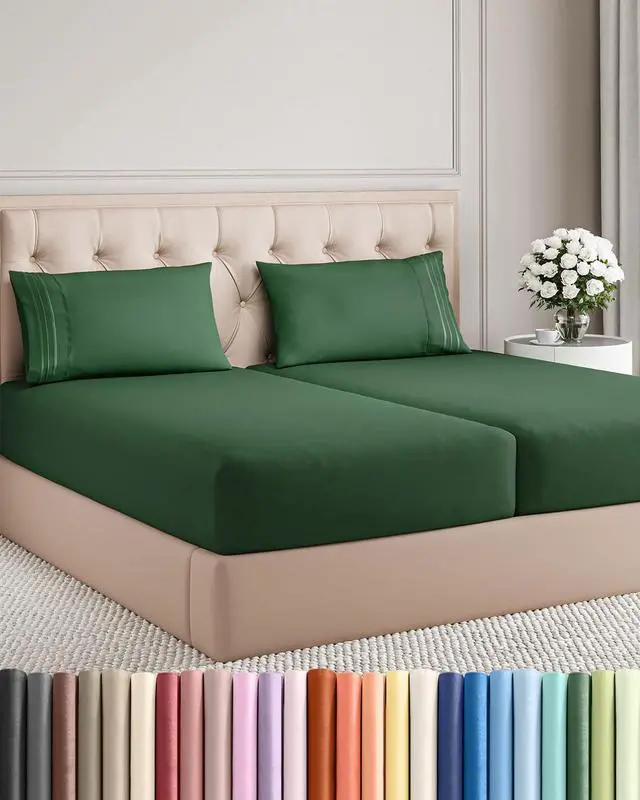 Main image of Split King Size 5 Piece Sheet Set - Comfy Breathable & Cooling Sheets - Hotel Luxury Bed Sheets for Women & Men - Deep Pockets, Easy-Fit, Soft & Wrinkle Free Sheets - Emerald Green Oeko-Tex Bed Sheets