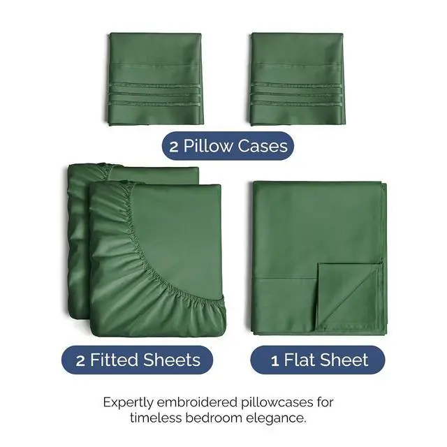 Alt view image 2 of 7 - Split King Size 5 Piece Sheet Set - Comfy Breathable & Cooling Sheets - Hotel Luxury Bed Sheets for Women & Men - Deep Pockets, Easy-Fit, Soft & Wrinkle Free Sheets - Emerald Green Oeko-Tex Bed Sheets