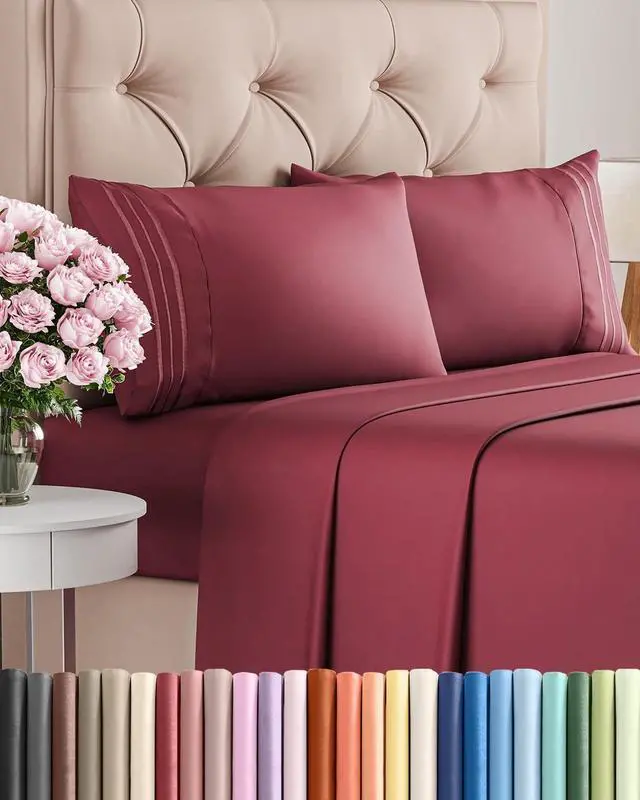 Main image of Queen Size 4 Piece Sheet Set - Comfy Breathable & Cooling Sheets - Hotel Luxury Bed Sheets for Women & Men - Deep Pockets, Easy-Fit, Extra Soft & Wrinkle Free Sheets - Burgundy Oeko-Tex Bed Sheet Set