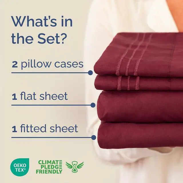 Alt view image 2 of 7 - Queen Size 4 Piece Sheet Set - Comfy Breathable & Cooling Sheets - Hotel Luxury Bed Sheets for Women & Men - Deep Pockets, Easy-Fit, Extra Soft & Wrinkle Free Sheets - Burgundy Oeko-Tex Bed Sheet Set