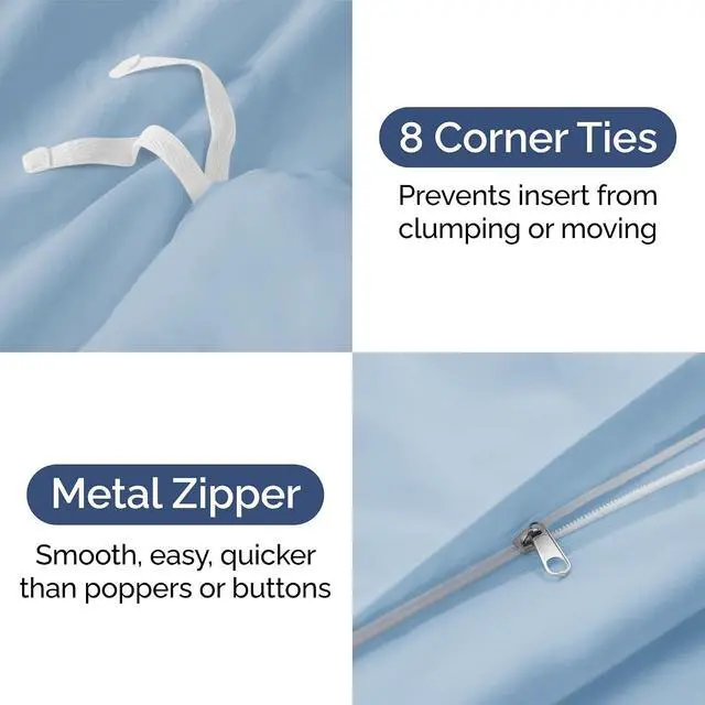 Alt view image 4 of 7 - Duvet Cover Queen Size Set - Extra Soft Queen Duvet Cover 90" x 90" with 2 Pillow Shams for Women, Men, Kids & Teens - Hotel Luxury, Easy-Care w/Zipper Closures & Ties - Comfy & Breathable (Sky Blue)