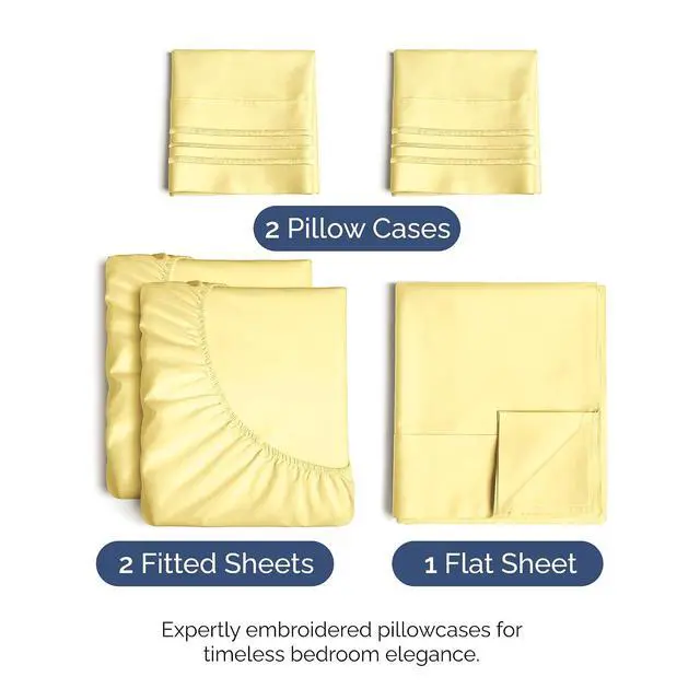 Alt view image 2 of 7 - Split King Size 5 Piece Sheet Set - Comfy Breathable & Cooling Sheets - Hotel Luxury Bed Sheets for Women & Men - Deep Pockets, Easy-Fit, Soft and Wrinkle Free Sheets - Yellow Oeko-Tex Bed Sheet Set