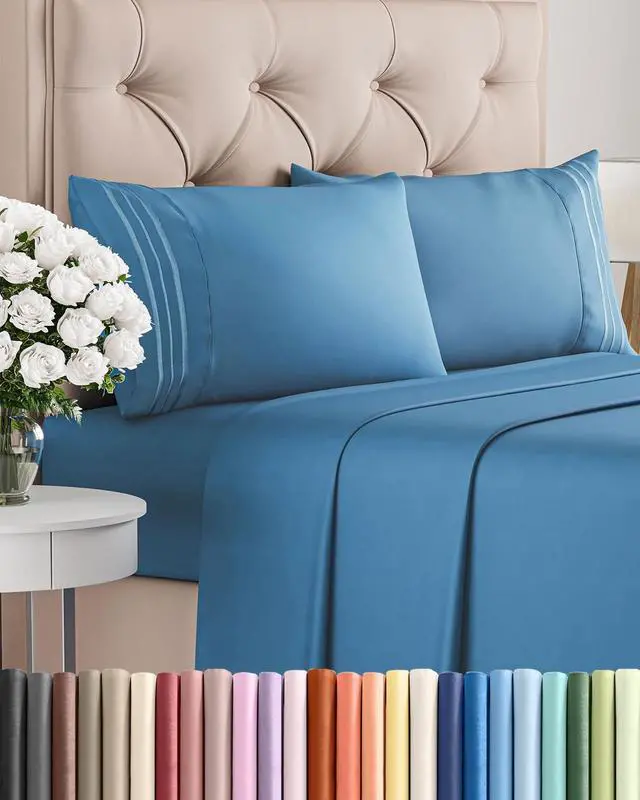 Main image of King Size 4 Piece Sheet Set - Comfy Breathable & Cooling Sheets - Hotel Luxury Bed Sheets for Women and Men - Deep Pockets, Easy-Fit, Soft and Wrinkle Free Sheets - Denim Blue Oeko-Tex Bed Sheet Set