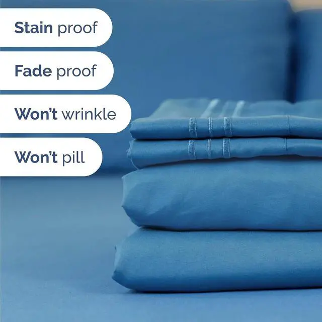 Alt view image 5 of 7 - Queen Size 4 Piece Sheet Set - Comfy Breathable & Cooling Sheets - Hotel Luxury Bed Sheets for Women & Men - Deep Pockets, Easy-Fit, Soft and Wrinkle Free Sheets - Denim Blue Oeko-Tex Bed Sheet Set