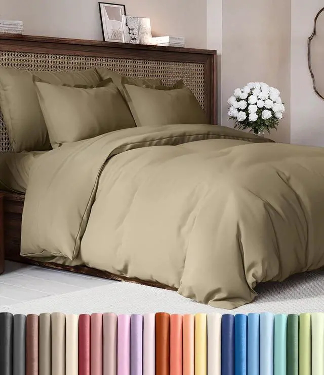 Main image of Duvet Cover King Size Set - Extra Soft King Duvet Cover 104" x 90" with 2 Pillow Shams for Women, Men, Kids & Teens - Hotel Luxury, Easy-Care w/Zipper Closures & Ties - Comfy and Breathable (Khaki)