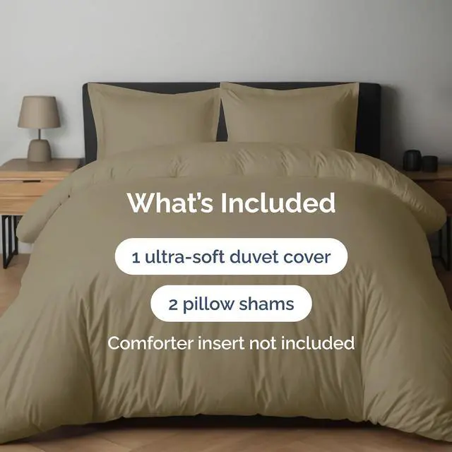 Alt view image 2 of 7 - Duvet Cover King Size Set - Extra Soft King Duvet Cover 104" x 90" with 2 Pillow Shams for Women, Men, Kids & Teens - Hotel Luxury, Easy-Care w/Zipper Closures & Ties - Comfy and Breathable (Khaki)