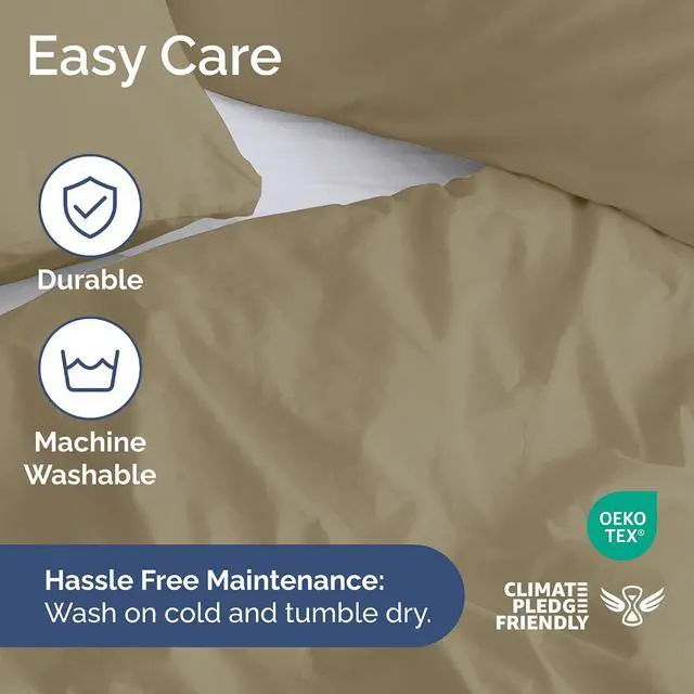 Alt view image 6 of 7 - Duvet Cover King Size Set - Extra Soft King Duvet Cover 104" x 90" with 2 Pillow Shams for Women, Men, Kids & Teens - Hotel Luxury, Easy-Care w/Zipper Closures & Ties - Comfy and Breathable (Khaki)