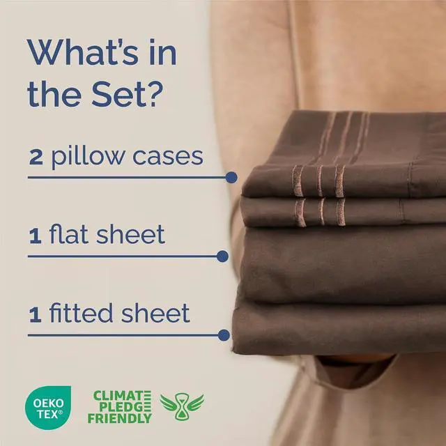 Alt view image 2 of 7 - King Size 4 Piece Sheet Set - Comfy Breathable & Cooling Sheets - Hotel Luxury Bed Sheets for Women & Men - Deep Pockets, Easy-Fit, Extra Soft and Wrinkle Free Sheets - Brown Oeko-Tex Bed Sheet Set