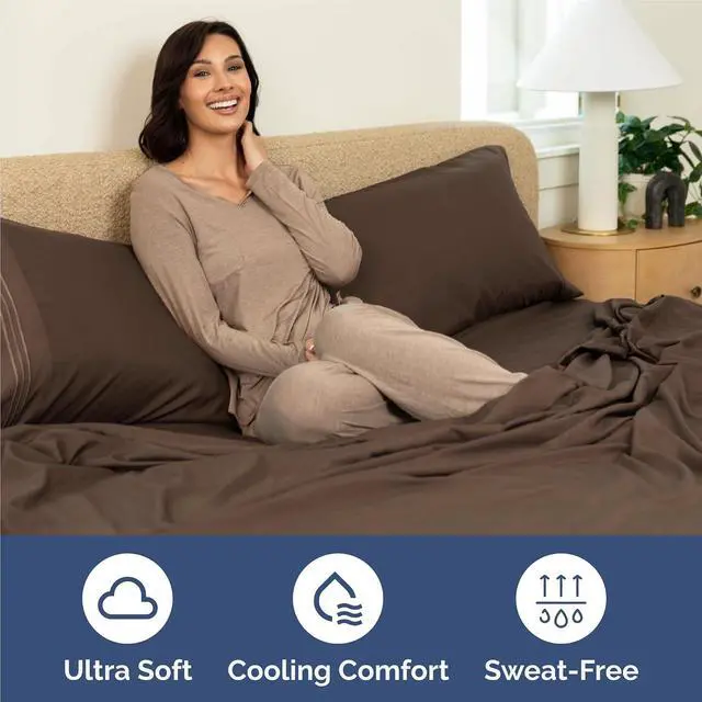 Alt view image 4 of 7 - King Size 4 Piece Sheet Set - Comfy Breathable & Cooling Sheets - Hotel Luxury Bed Sheets for Women & Men - Deep Pockets, Easy-Fit, Extra Soft and Wrinkle Free Sheets - Brown Oeko-Tex Bed Sheet Set