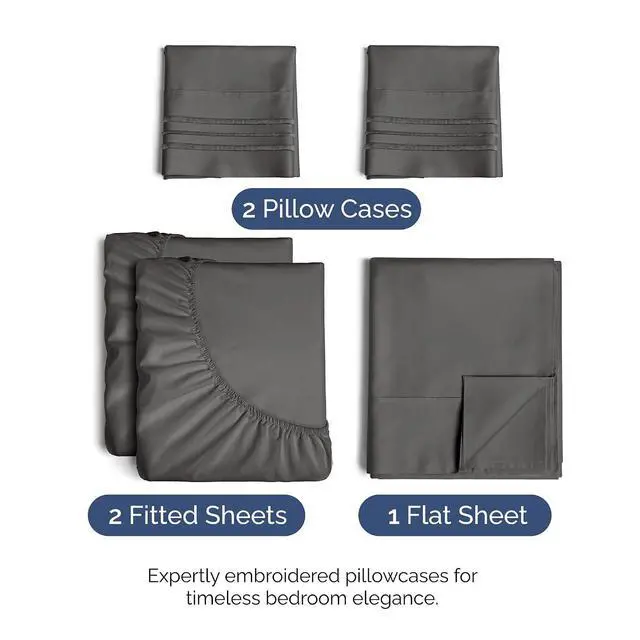 Alt view image 2 of 7 - Split King Size 5 Piece Sheet Set - Comfy Breathable & Cooling Sheets - Hotel Luxury Bed Sheets for Women & Men - Deep Pockets, Easy-Fit, Soft & Wrinkle Free Sheets - Charcoal Oeko-Tex Bed Sheet Set