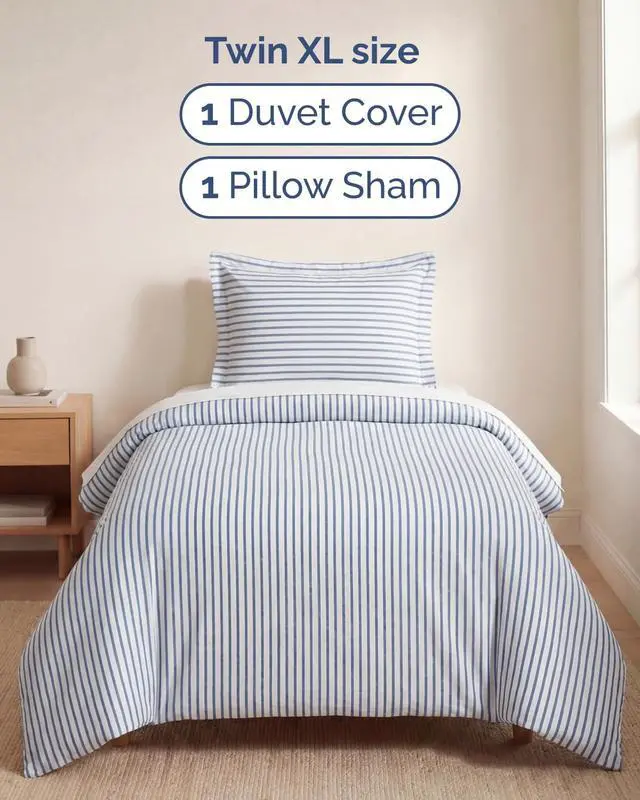 Alt view image 3 of 7 - Duvet Cover Queen Size Set - Extra Soft Queen Duvet Cover 90" x 90" with 2 Pillow Shams for Women, Men, Kids & Teens - Hotel Luxury w/ Zipper Closures & Ties - Comfy, Cozy & Breathable (Beige Stripes)