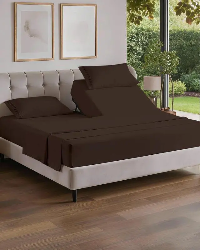 Main image of Flex Top Split Head King 4 Piece Sheet Set - Ultra-Soft, Breathable & Cooling Bed Sheets Set - Hotel Luxury Bedding for Women & Men with Deep Pockets - Wrinkle Free & Fade Resistant - Oeko-Tex - Brown
