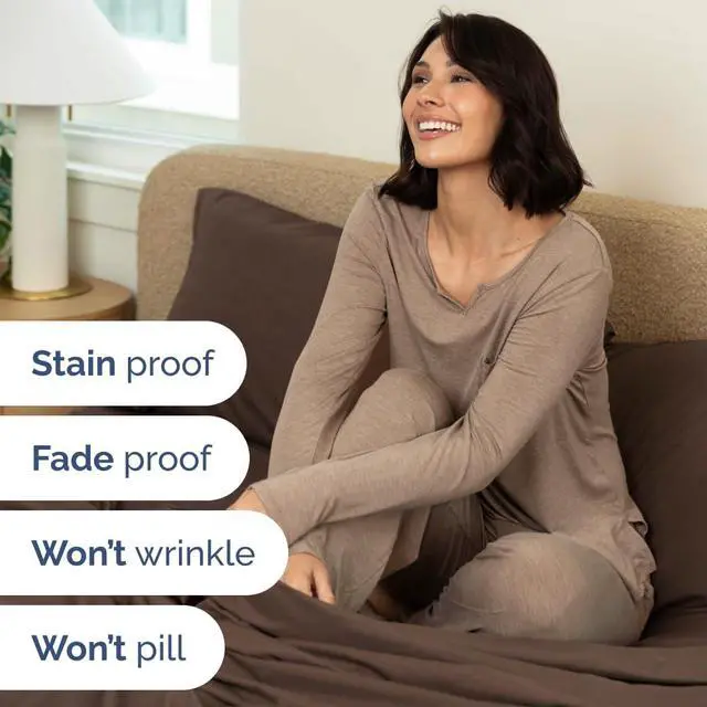 Alt view image 6 of 7 - Flex Top Split Head King 4 Piece Sheet Set - Ultra-Soft, Breathable & Cooling Bed Sheets Set - Hotel Luxury Bedding for Women & Men with Deep Pockets - Wrinkle Free & Fade Resistant - Oeko-Tex - Brown