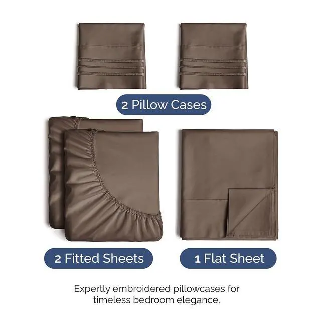 Alt view image 2 of 7 - Split King Size 5 Piece Sheet Set - Comfy Breathable & Cooling Sheets - Hotel Luxury Bed Sheets for Women & Men - Deep Pockets, Easy-Fit, Soft and Wrinkle Free Sheets - Brown Oeko-Tex Bed Sheet Set
