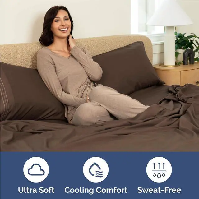 Alt view image 4 of 7 - Split King Size 5 Piece Sheet Set - Comfy Breathable & Cooling Sheets - Hotel Luxury Bed Sheets for Women & Men - Deep Pockets, Easy-Fit, Soft and Wrinkle Free Sheets - Brown Oeko-Tex Bed Sheet Set