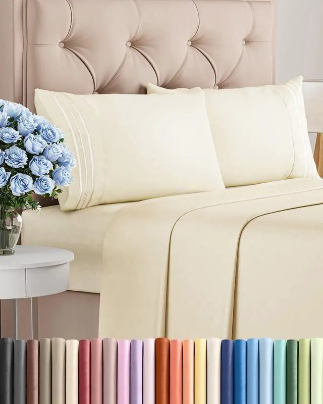 Main image of Cal King Size 4 Piece Sheet Set - Comfy Breathable & Cooling Sheets - Hotel Luxury Bed Sheets for Women & Men - Deep Pockets, Easy-Fit, Soft & Wrinkle Free Sheets - Off White Oeko-Tex Bed Sheet Set